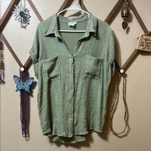 Blu Pepper Green Notched Collar Button Down Shirt